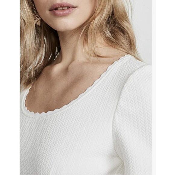 Rebecca Taylor Short Sleeve Stretch Textured Scoop Neck White Lined Dress Sz 10 - Picture 10 of 15